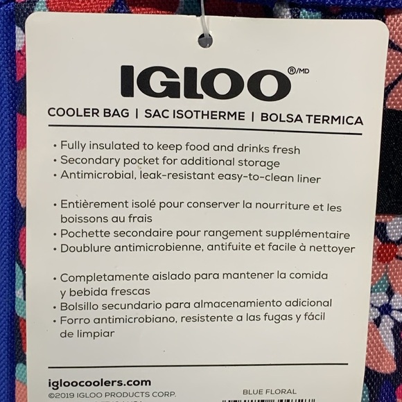 Igloo Insulated Collapsible Cooler Tote Bag Blue Floral NWT - Picture 7 of 11